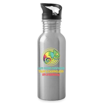 I'm more confused than a chameleon - Water bottle with straw - silver - Right