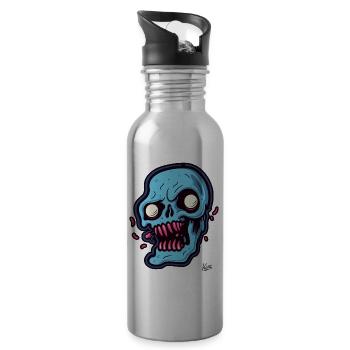abstrakter blauer Totenkopf - Trinkflasche mit integriertem Trinkhalm - Lightsilver - Rechts
