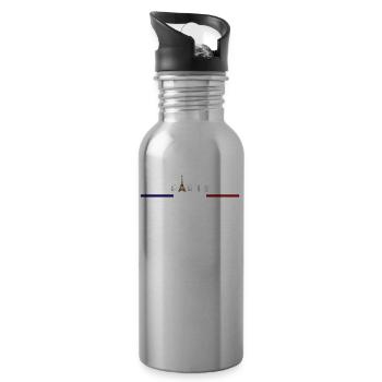Flag France Eiffel Tower Parisian Elegance - Water bottle with straw - silver - Right