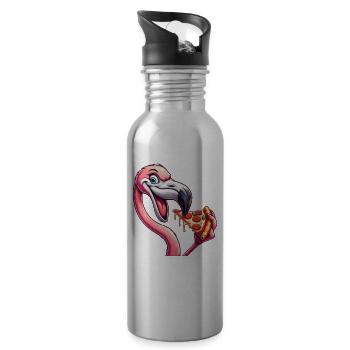 Lustiger Flamingo Pizza Pizzaliebhaber Fast Food - Trinkflasche mit integriertem Trinkhalm - Lightsilver - Rechts