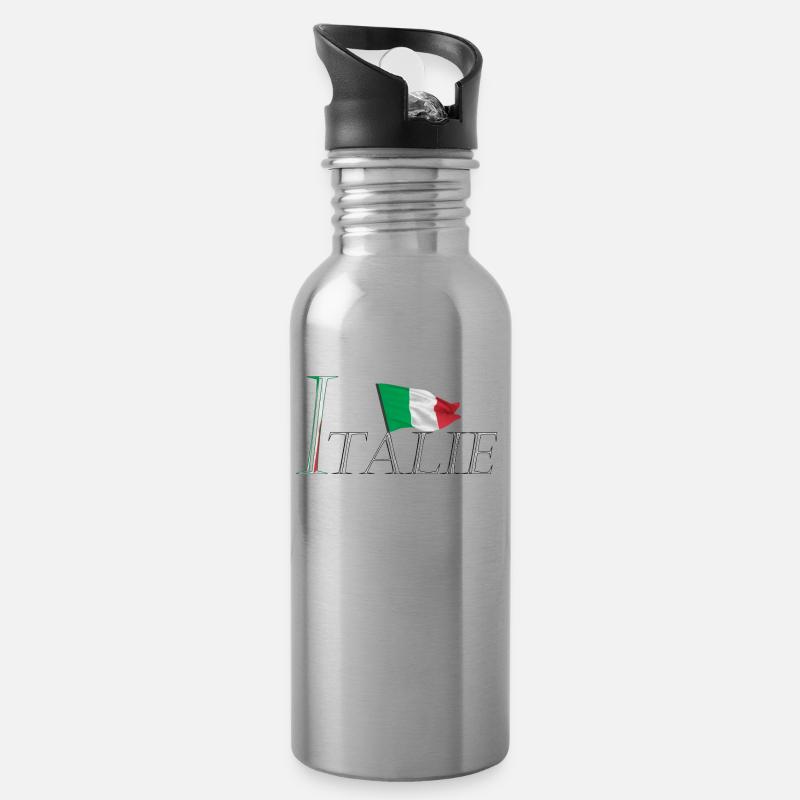 Élegant au Design Moderne avec le Drapeau Italien - Gourde avec paille intégrée - argent clair