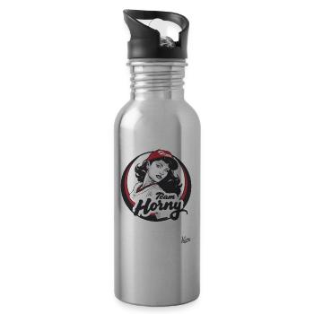 Team Horny baseball player - Water bottle with straw - silver - Right