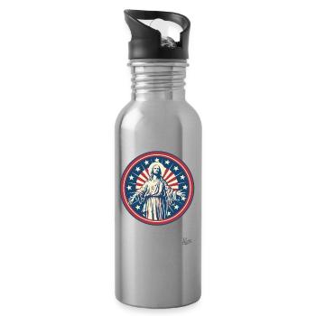 Patriotic American Jesus - Water bottle with straw - silver - Right