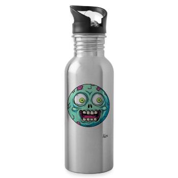 Lustig Verrücktes Monster Gesicht und große Augen - Trinkflasche mit integriertem Trinkhalm - Lightsilver - Rechts