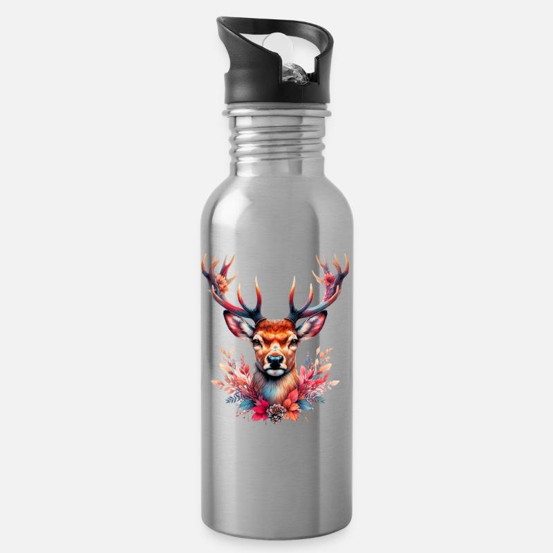 Hirsch - Trinkflasche mit integriertem Trinkhalm - Lightsilver