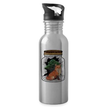 Fuchs Füchse Waldbewohner Baum - Trinkflasche mit integriertem Trinkhalm - Lightsilver - Rechts