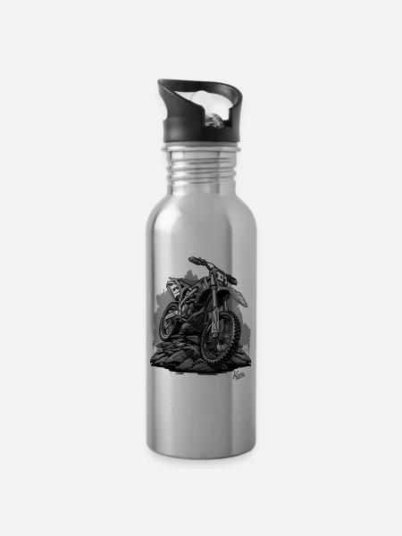 Dirt Bike Motocross: Staub, Schweiß und Kettenöl - Trinkflasche mit integriertem Trinkhalm - Lightsilver