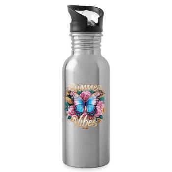 Schmetterling Summer Vibes - Trinkflasche mit integriertem Trinkhalm - Lightsilver - Rechts