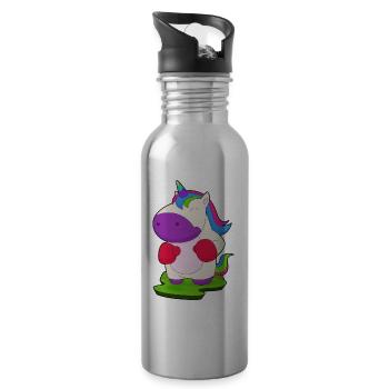 Einhorn Boxer Boxhandschuhe Boxen - Trinkflasche mit integriertem Trinkhalm - Lightsilver - Rechts