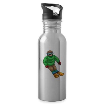 Faultier Skifahrer Ski - Trinkflasche mit integriertem Trinkhalm - Lightsilver - Rechts