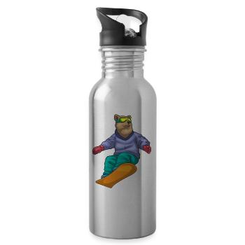 Bear Snowboarder Snowboard - Water bottle with straw - silver - Right