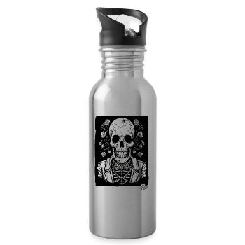 Crâne de squelette heureux Crâne - Gourde avec paille intégrée - argent clair - Droite