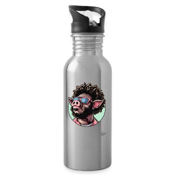 Funky Cool Afro Hair : Disco Pig - Gourde avec paille intégrée - argent clair - Droite