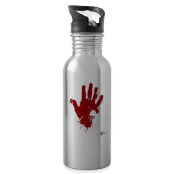 Red Color Dripping Hand - Water bottle with straw - silver - Right