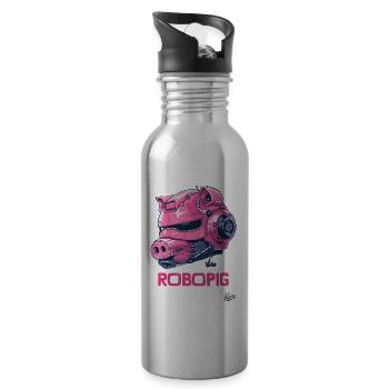 Robo-Pig: The Cybernetic Robot Pig - Water bottle with straw - silver - Right