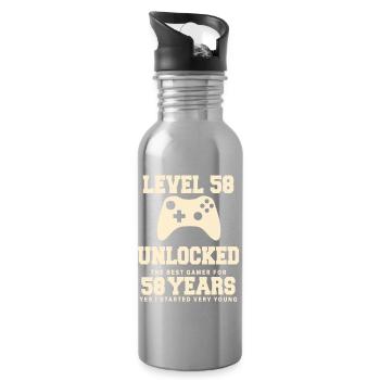 Level 58 Vintage Retro Vintage Birthday - Water bottle with straw - silver - Right