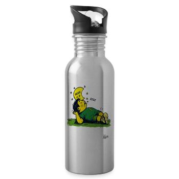 Tired soccer player with stars and moon - Water bottle with straw - silver - Right