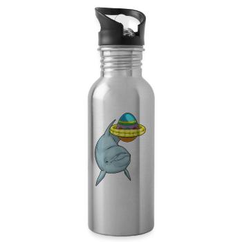 Dolphin Easter Swimming - Water bottle with straw - silver - Right