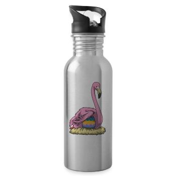 Flamingo Ostern Osterei  - Trinkflasche mit integriertem Trinkhalm - Lightsilver - Rechts