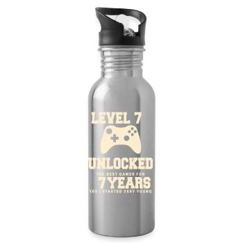 Level 7 Vintage Retro Vintage Geburtstag - Trinkflasche mit integriertem Trinkhalm - Lightsilver - Rechts