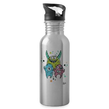 Kleine bunte Monster-Freunde - Trinkflasche mit integriertem Trinkhalm - Lightsilver - Rechts