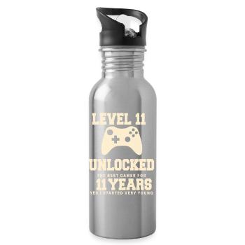 Level 11 Vintage Anniversaire Vintage Rétro - Gourde avec paille intégrée - argent clair - Droite