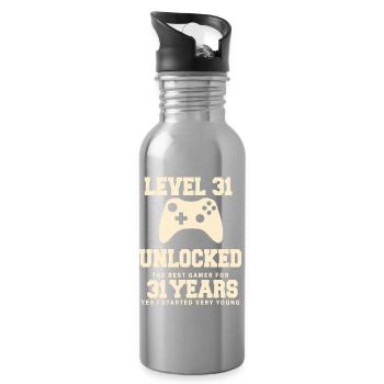 Level 31 Vintage Retro Vintage Birthday - Water bottle with straw - silver - Right