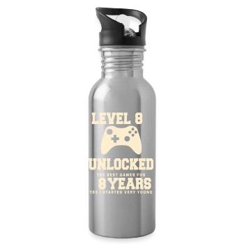 Level 8 Vintage Retro Vintage Geburtstag - Trinkflasche mit integriertem Trinkhalm - Lightsilver - Rechts
