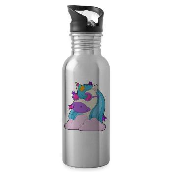 Einhorn Wolken - Trinkflasche mit integriertem Trinkhalm - Lightsilver - Rechts