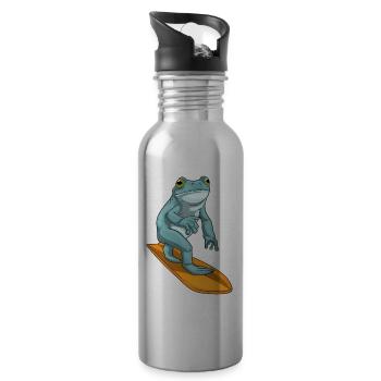 Frog Surfing Surfboard Summer - Water bottle with straw - silver - Right