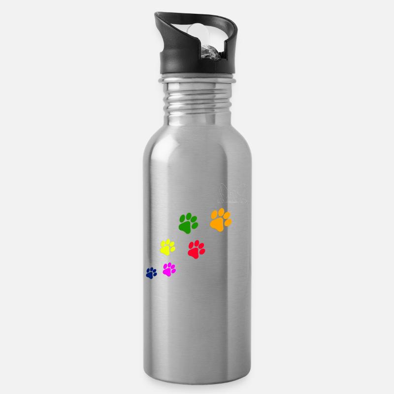 Hundepfoten-Abdrücke - Trinkflasche mit integriertem Trinkhalm - Lightsilver