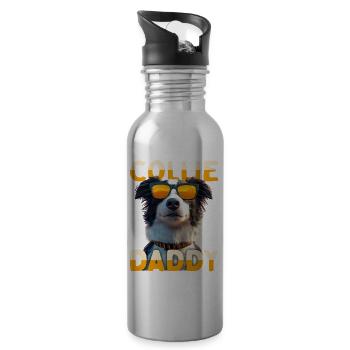Border Collie Daddy Hunde Papa Vatertag Collie Dad - Trinkflasche mit integriertem Trinkhalm - Lightsilver - Rechts