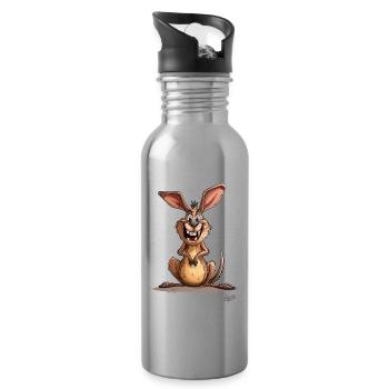 Lustige Schiefe Zähne: Das verrückte Känguru - Trinkflasche mit integriertem Trinkhalm - Lightsilver - Rechts