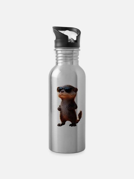 Otter Seeotter Fischotter Marder Liebe Süßer Otter - Trinkflasche mit integriertem Trinkhalm - Lightsilver