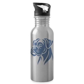Hund Boxer Kopf Silhouette Minimalistisch - Trinkflasche mit integriertem Trinkhalm - Lightsilver - Rechts