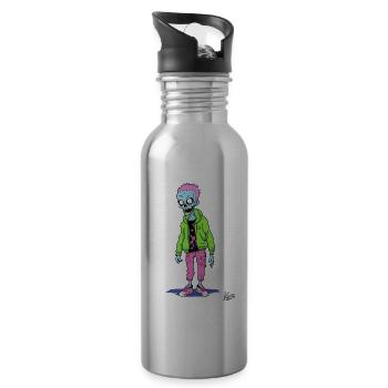 Squelette de zombie de dessin animé drôle fou - Gourde avec paille intégrée - argent clair - Droite