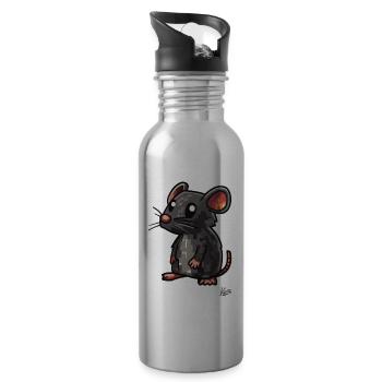 Lustige Ratte Maus - Trinkflasche mit integriertem Trinkhalm - Lightsilver - Rechts