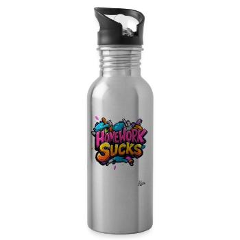 Hausaufgaben nerven! Schule auch! - Trinkflasche mit integriertem Trinkhalm - Lightsilver - Rechts