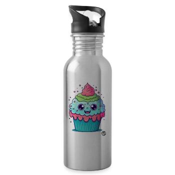 Überdosis Niedlichkeit - Süßestes Cupcake - Trinkflasche mit integriertem Trinkhalm - Lightsilver - Rechts