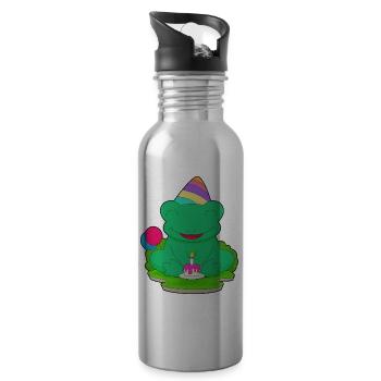 Frog Birthday Party Hat - Water bottle with straw - silver - Right