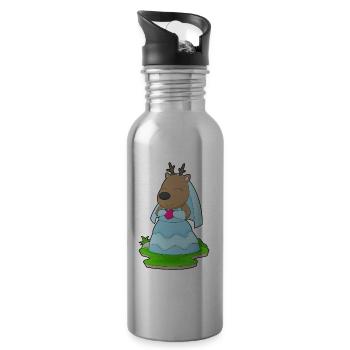 Rentier Braut Herz Hochzeit - Trinkflasche mit integriertem Trinkhalm - Lightsilver - Rechts