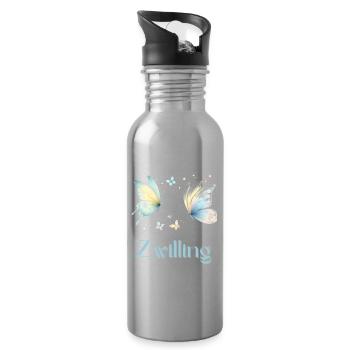 Elegantes Zwillinge Sternzeichen Aquarell Geschenk - Trinkflasche mit integriertem Trinkhalm - Lightsilver - Rechts