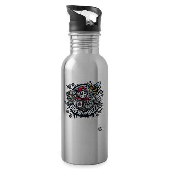 Coffee and music lover design with bee - Water bottle with straw - silver - Right