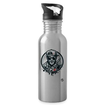 Street art artist with color palette - Water bottle with straw - silver - Right