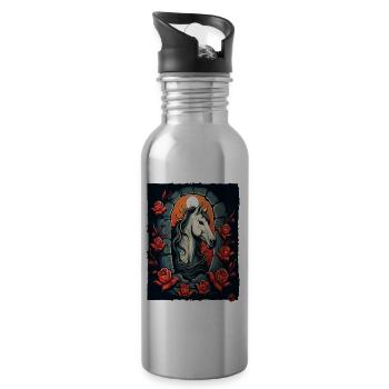 Roses et cheval - Gourde avec paille intégrée - argent clair - Droite