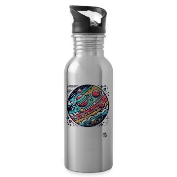 Retro Cartoon Space and Planets - Water bottle with straw - silver - Right