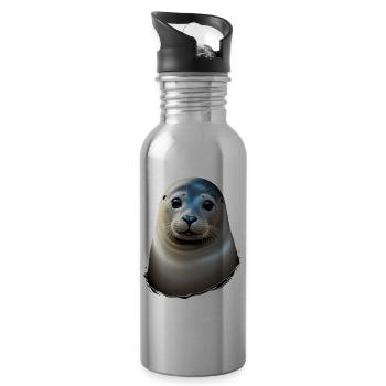 Beautiful seal - Water bottle with straw - silver - Right