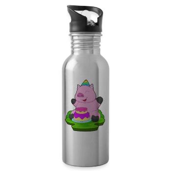 Gâteau d’anniversaire cochon - Gourde avec paille intégrée - argent clair - Droite
