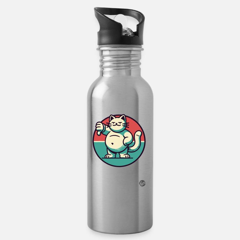 Dicke Katze mit Daumen runter - Trinkflasche mit integriertem Trinkhalm - Lightsilver