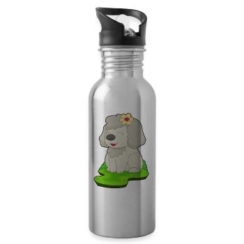Hund Blume - Trinkflasche mit integriertem Trinkhalm - Lightsilver - Rechts